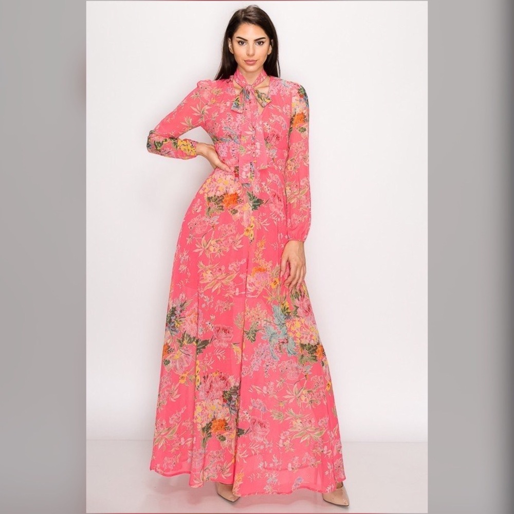 Heathers Corals Gardens-Print Linen Maxi Dres